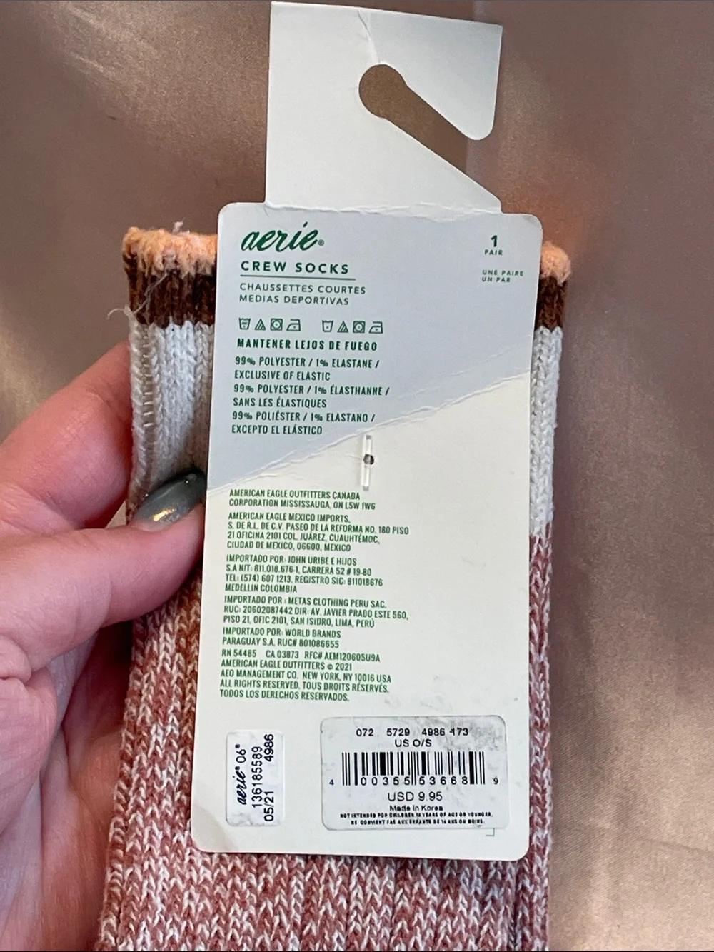 AERIE Marled Pink Crew Socks - NWT